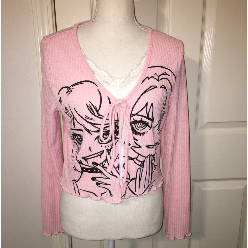 Romwe Cropped Anime Cardigan